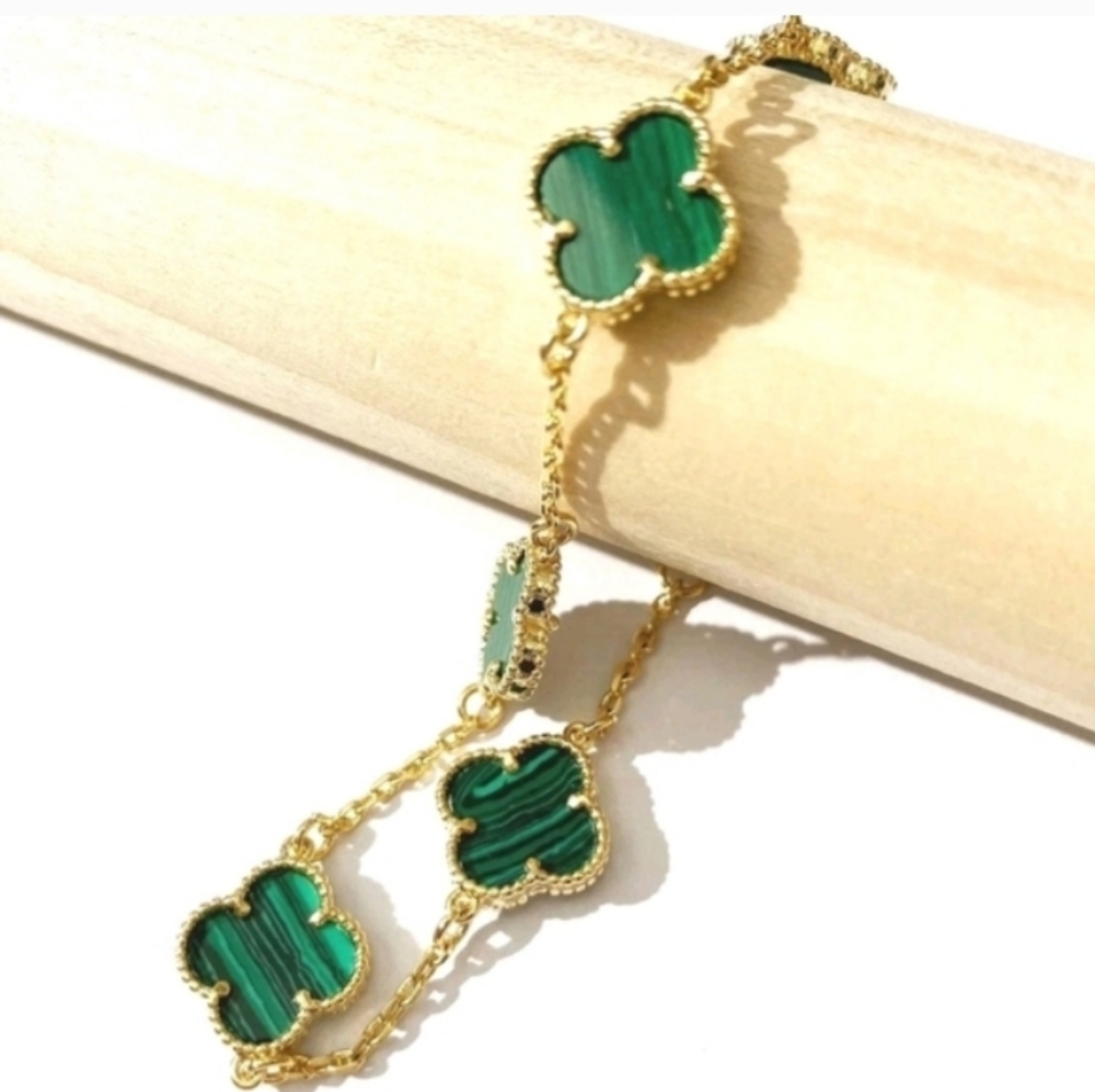 Dainty 14k Gold Plated Over 925 silver Four Leaf Clover Flower 7 Inch Bracelet7"